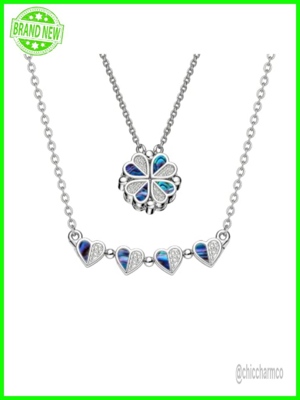 Platinum Plated Copper Four Leaf Clover Pendant Necklace Opal Crystal